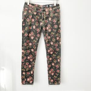 Miss Me cargo black floral jeans ankle skinny denim size 30 studded